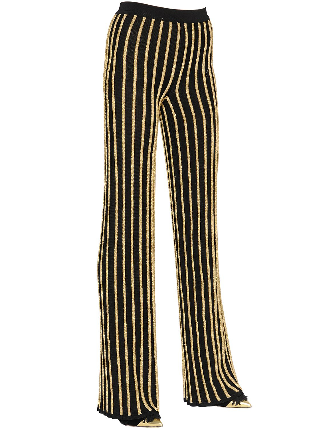 black and gold striped trousers