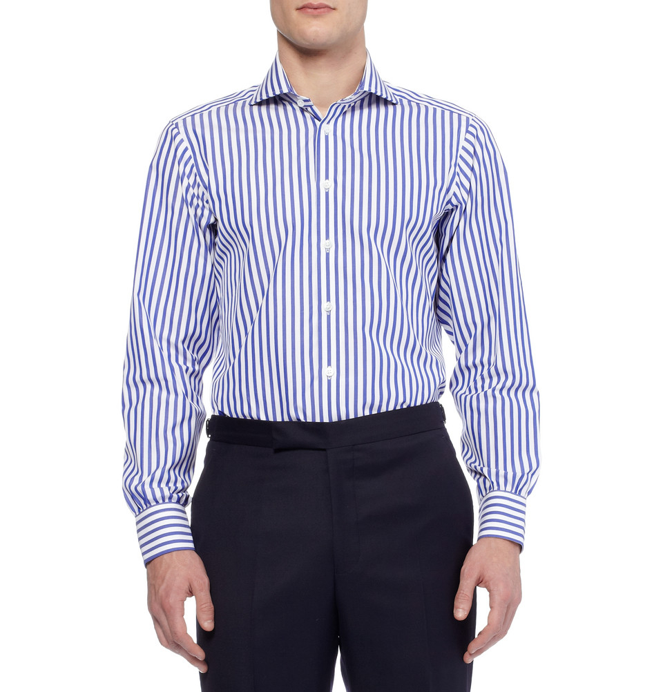 Turnbull & asser Blue Slim-Fit Cutaway-Collar Striped Cotton Shirt in ...