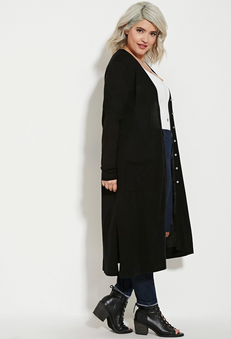 longline black cardigan plus size