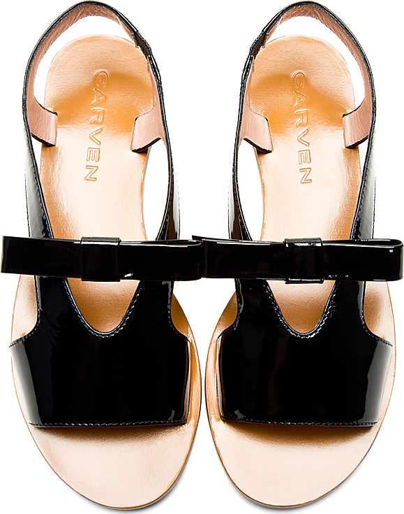 Carven Black Patent Leather Bow Sandals in Black | Lyst