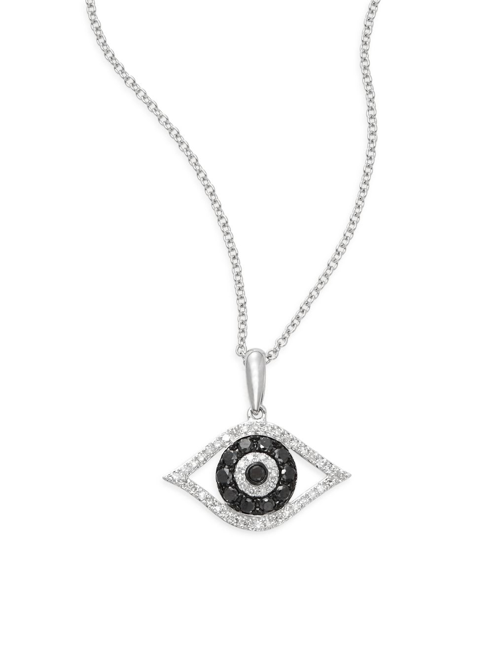 Effy White Diamond, Black Diamond & 14k White Gold Evil Eye Pendant
