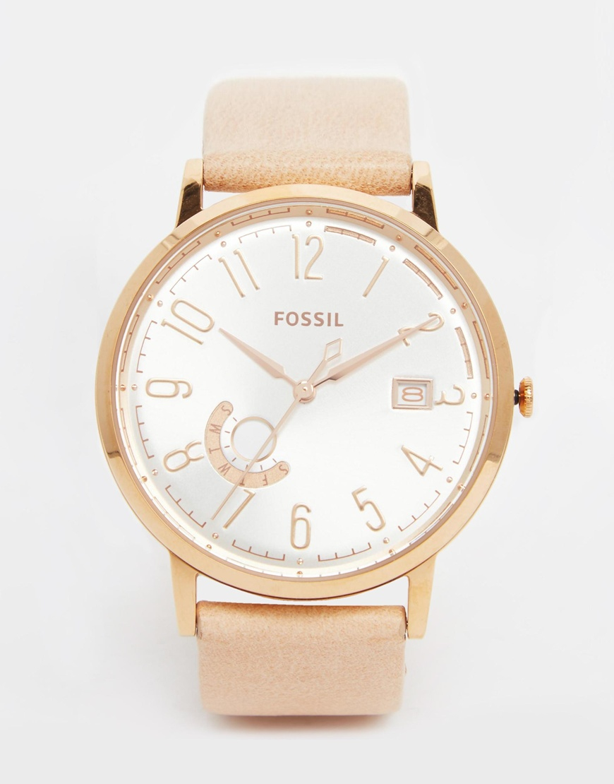 Fossil Riley Rose Gold Tone Stainless Steel Case And Nude 