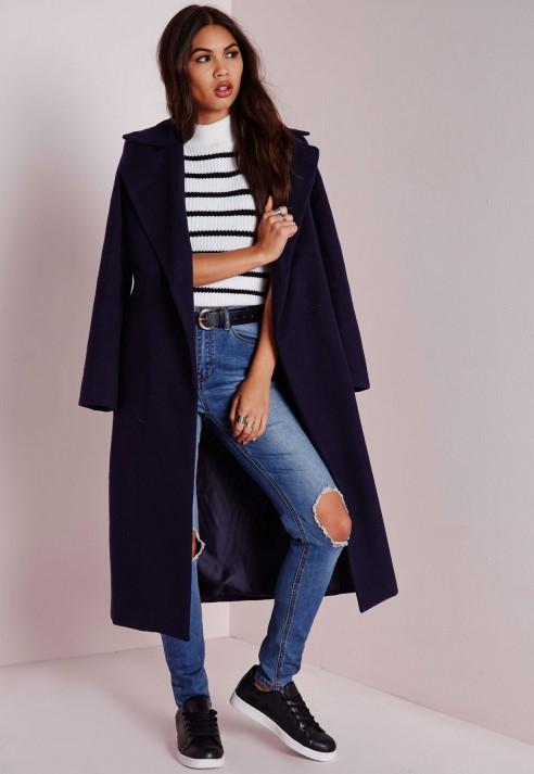 long dark blue coat