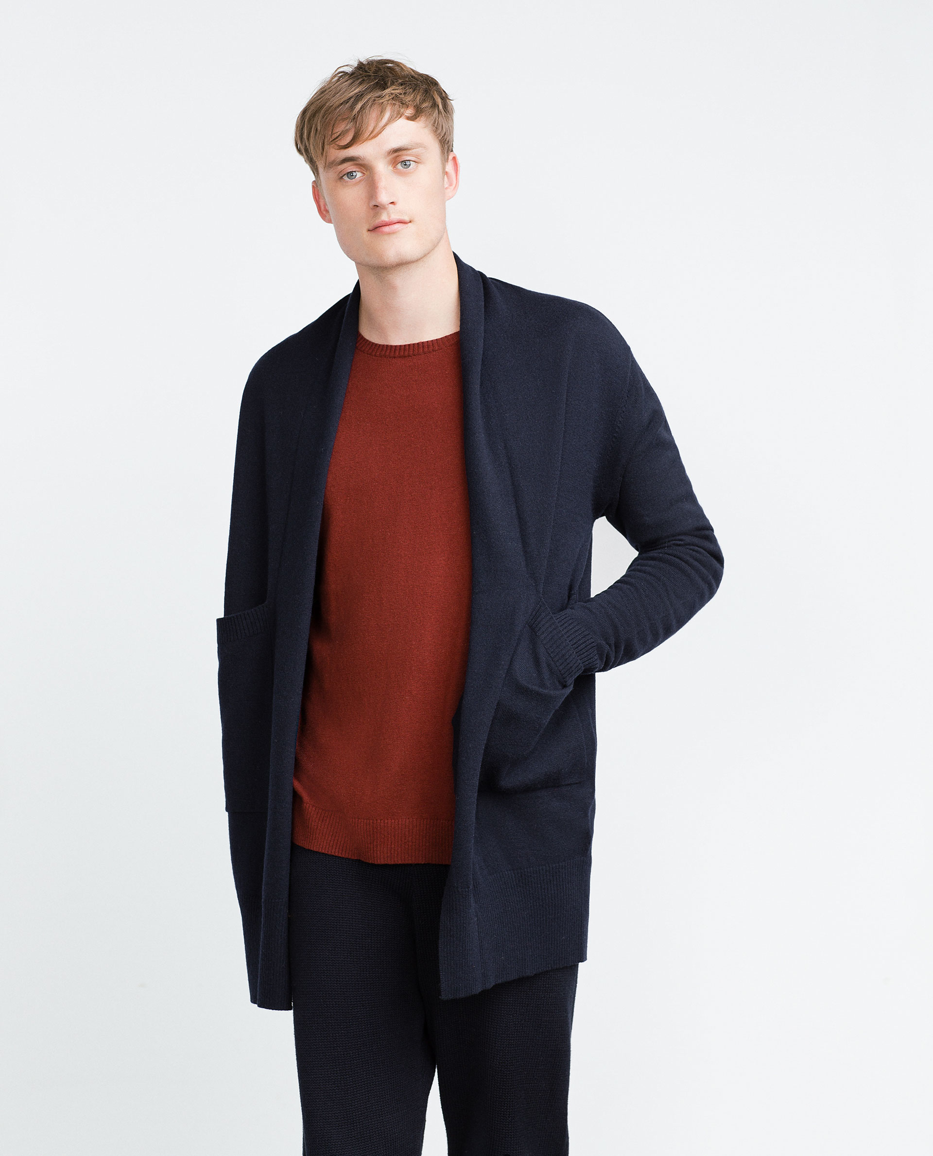 Zara Open Cardigan With Large Pockets in Blue for Men Lyst
