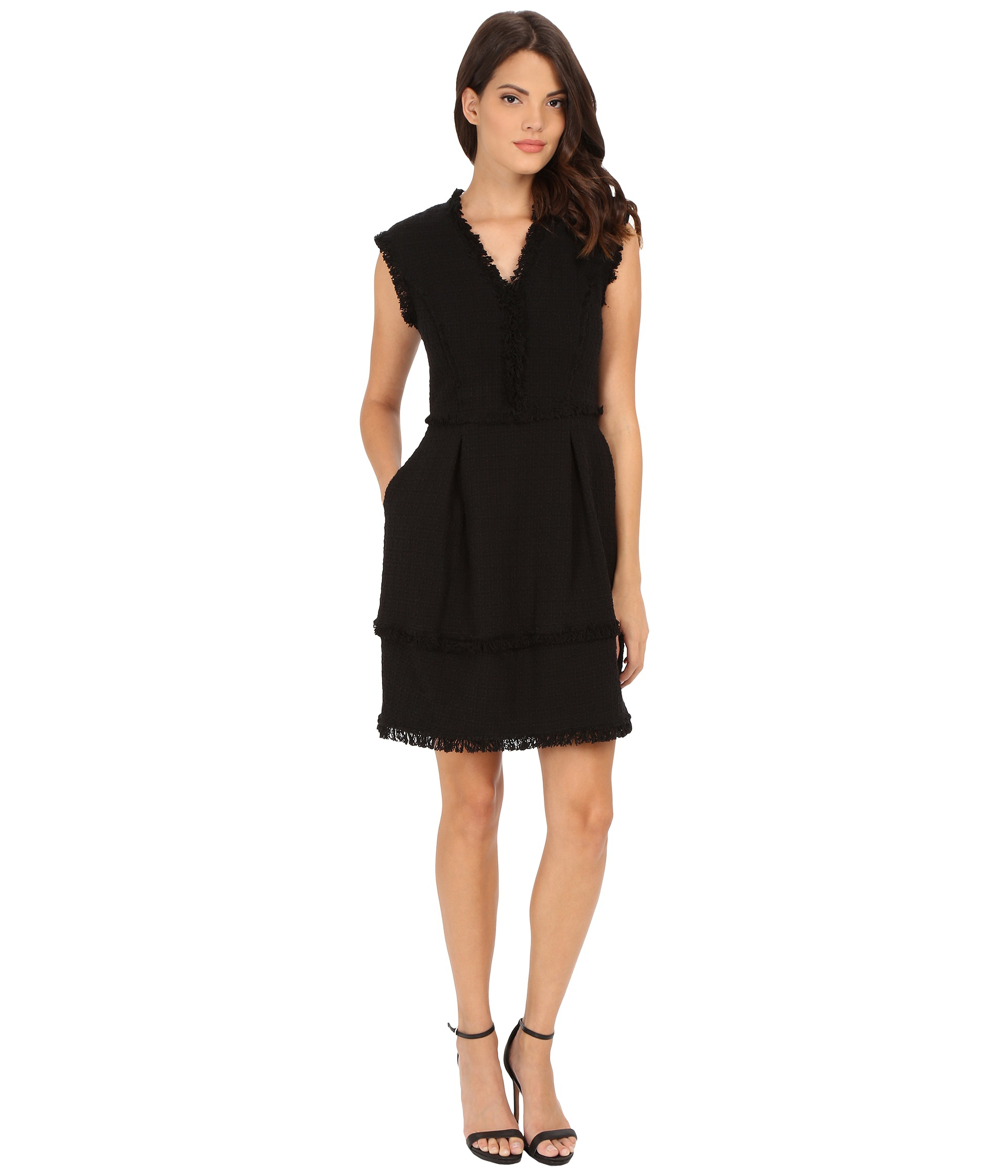 Lyst Rebecca Taylor Clic V Neck Tweed Dress In Black Gallery