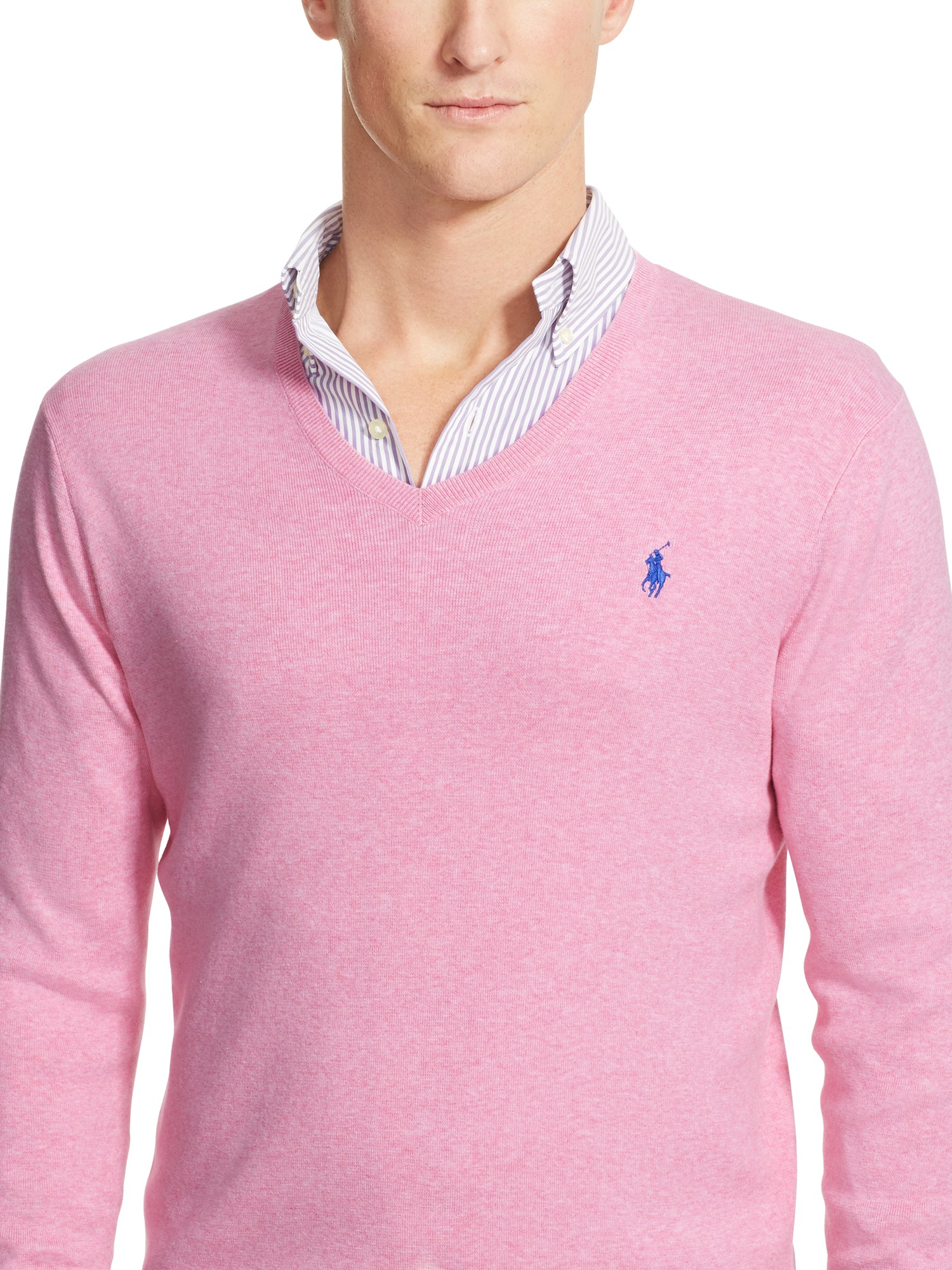 Pink Pony Polo Pima Cotton V Neck Jumper in Pink for Men ...