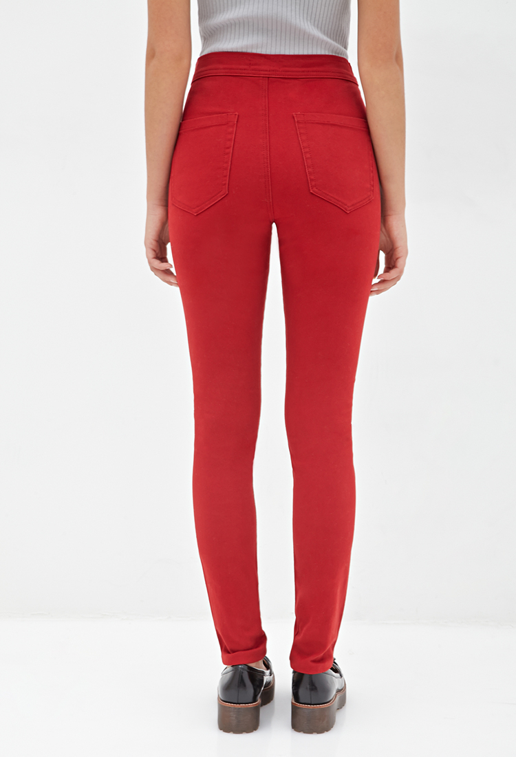 red high waisted skinny pants