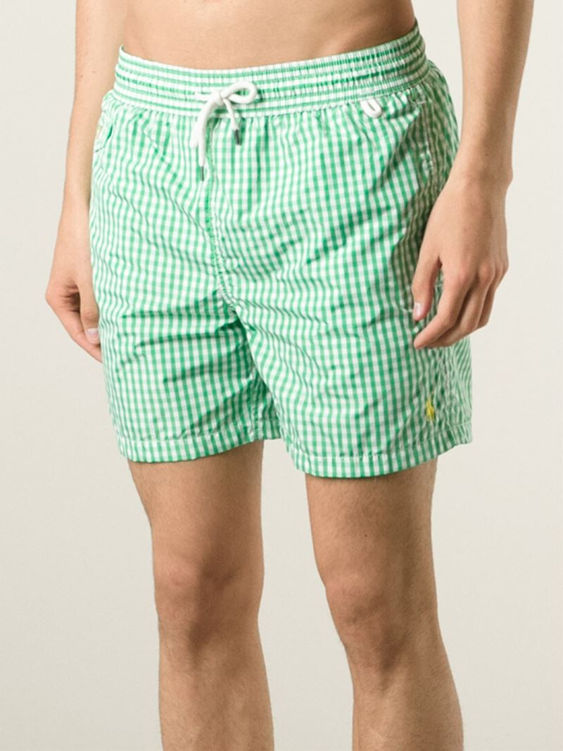 Polo Ralph Lauren Gingham-Check Swim Shorts in Green for Men | Lyst