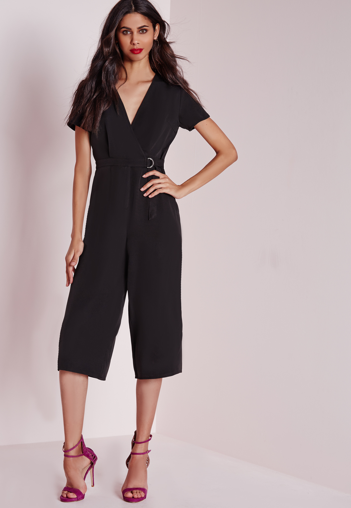 black wrap culotte jumpsuit