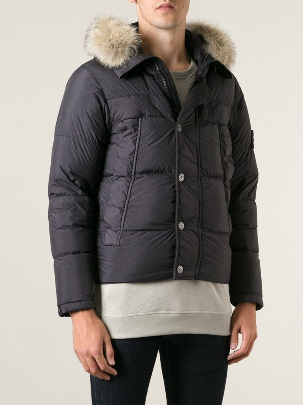 Lyst - Stone Island Faux-fur Trimmed Hood Padded Jacket in Gray for Men