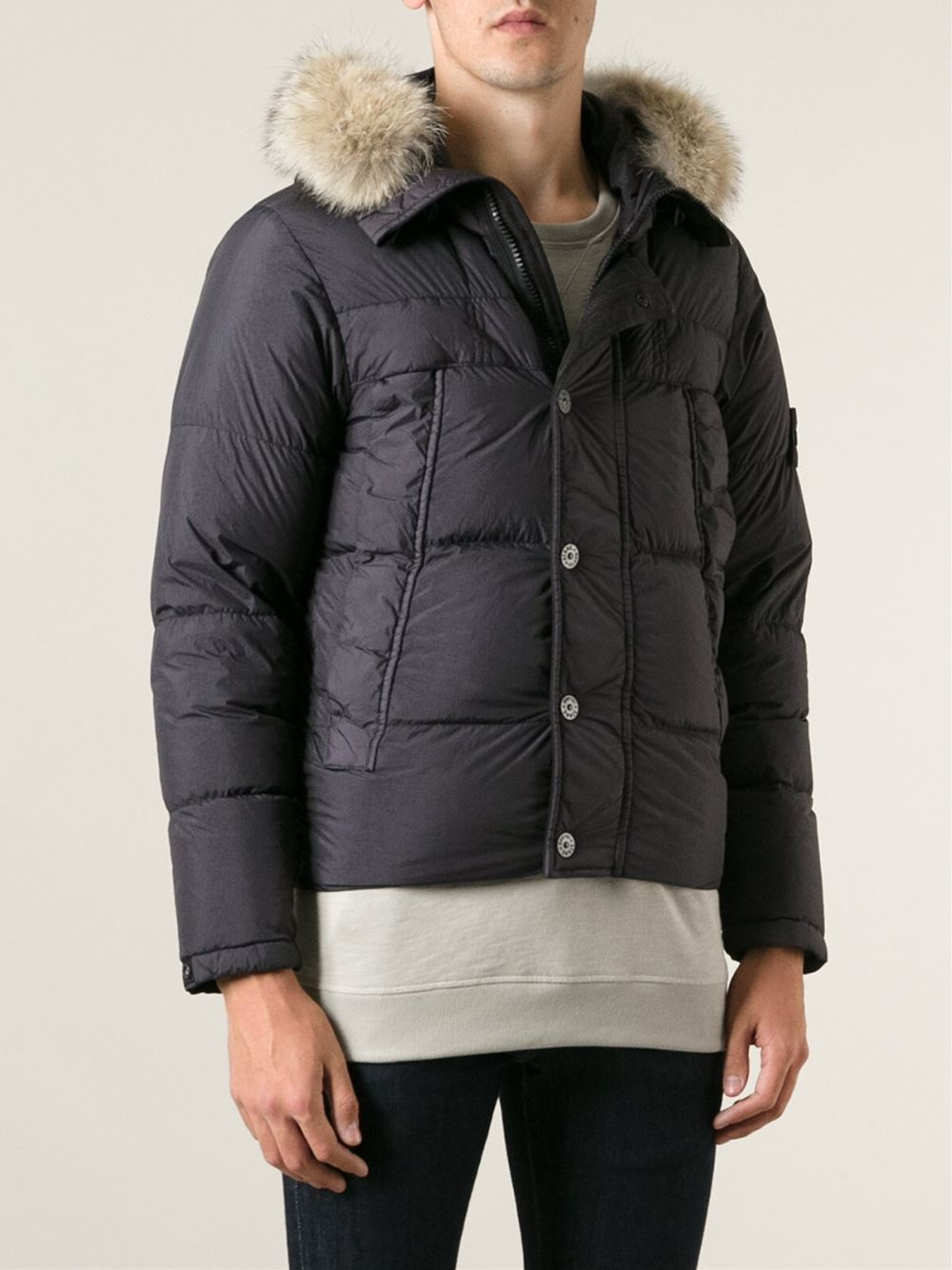 Lyst Stone Island Fauxfur Trimmed Hood Padded Jacket in Gray for Men