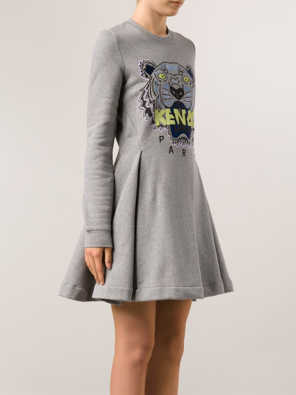 KENZO Embroidered Flared Dress in Grey 