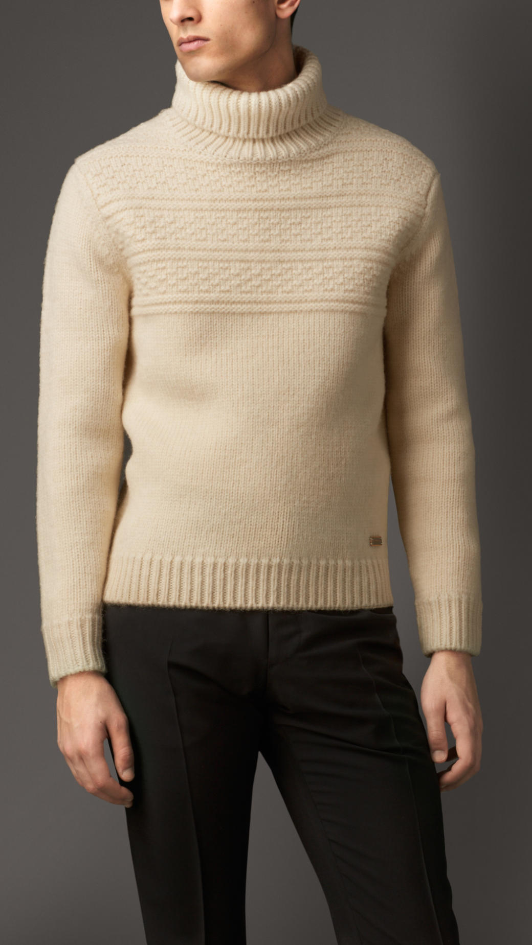 Lyst - Burberry Merino Wool Cashmere Roll Neck Sweater in Natural for Men