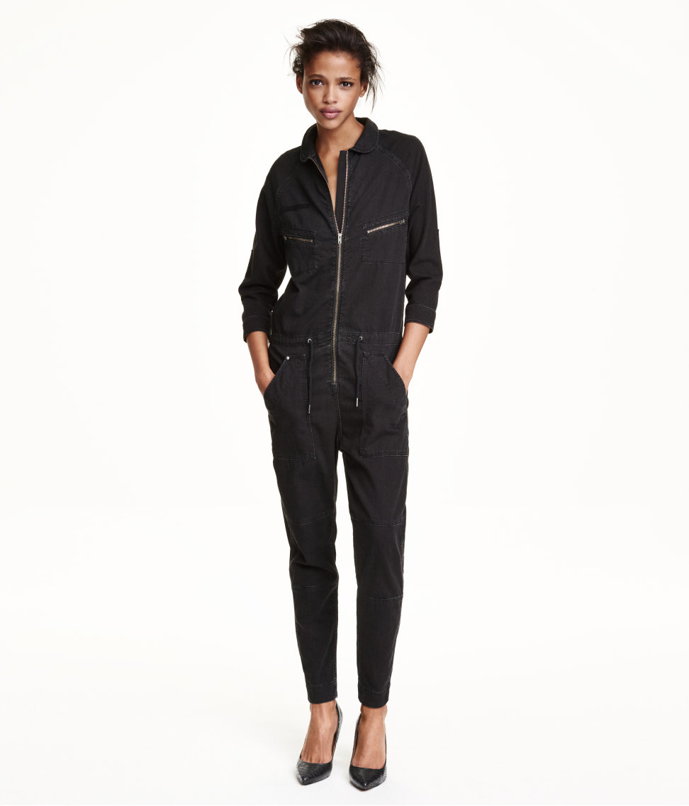 H&M Denim Jumpsuit in Black | Lyst UK