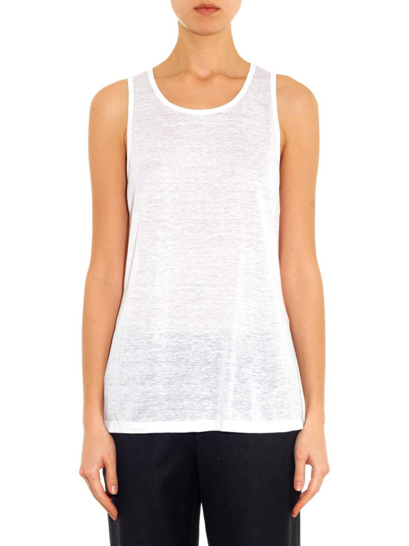 T by alexander wang Linen And SilkBlend Tank Top in White Lyst