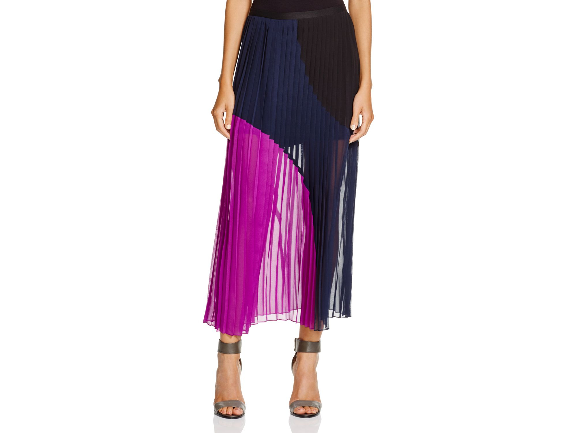 purple pleated maxi skirt