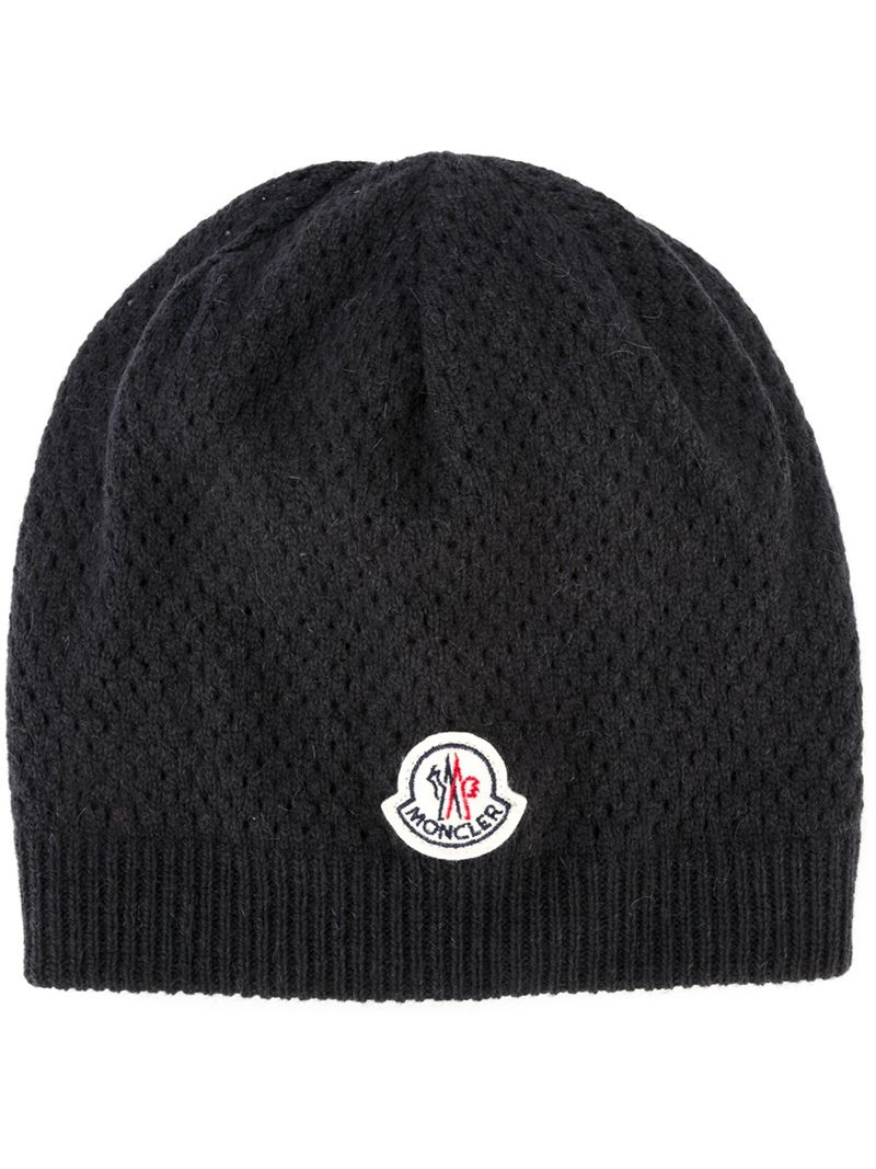 Moncler Logo Patch Beanie in Blue for 