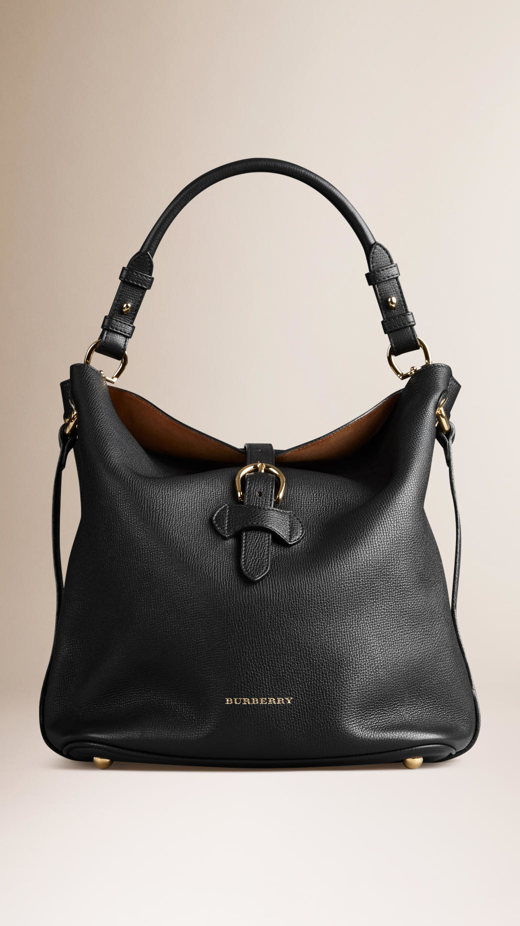 Burberry Medium Buckle Detail Leather Hobo Bag in Black | Lyst