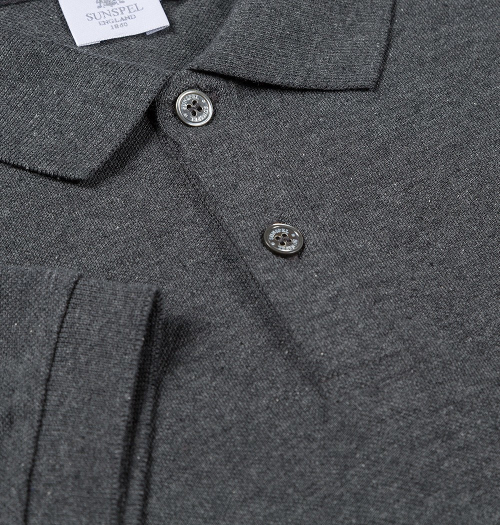 Download Sunspel Men's Pima Cotton Pique Polo Shirt in Charcoal ...