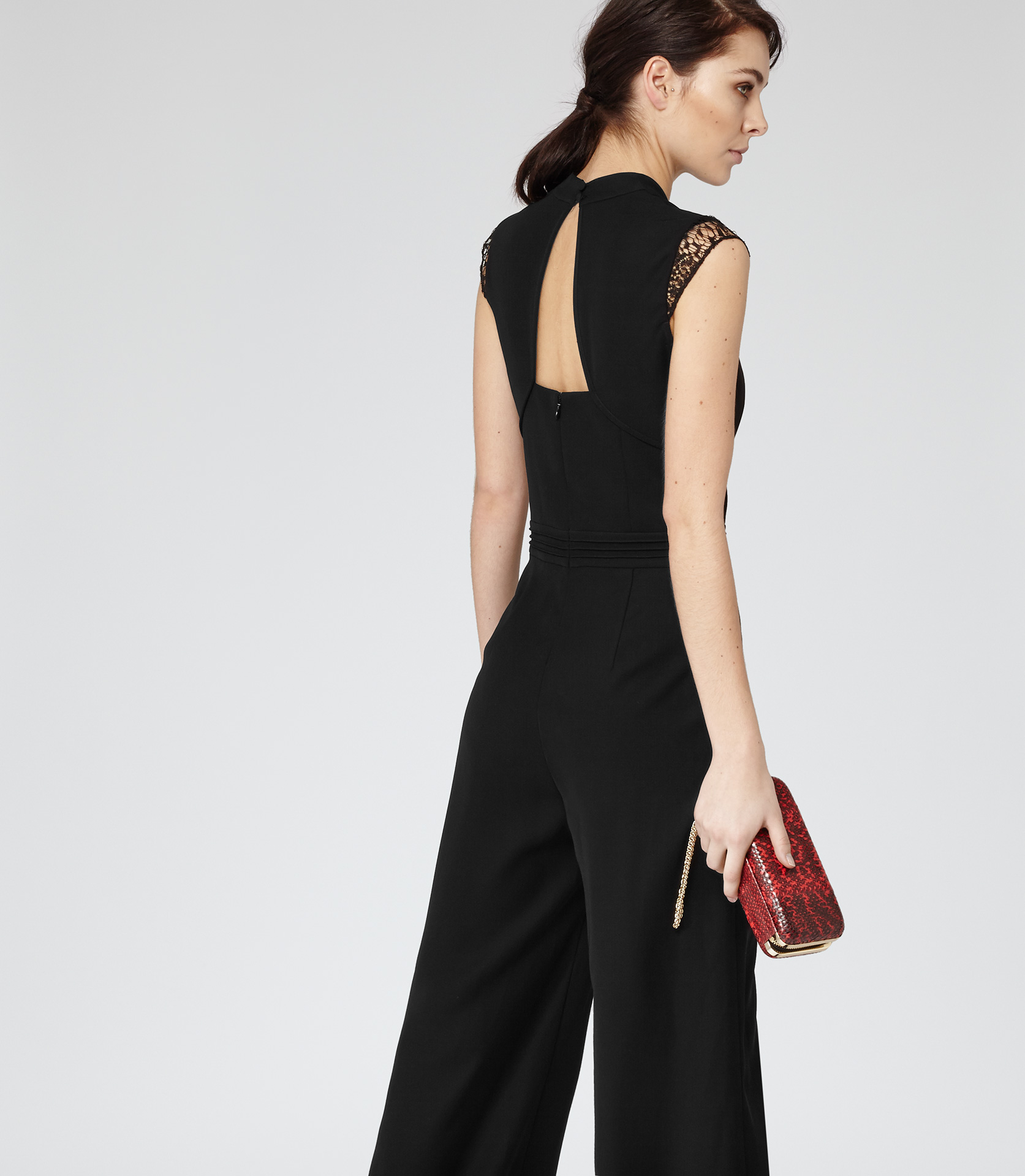 Lyst Reiss Orson Lace Panelled Jumpsuit in Black