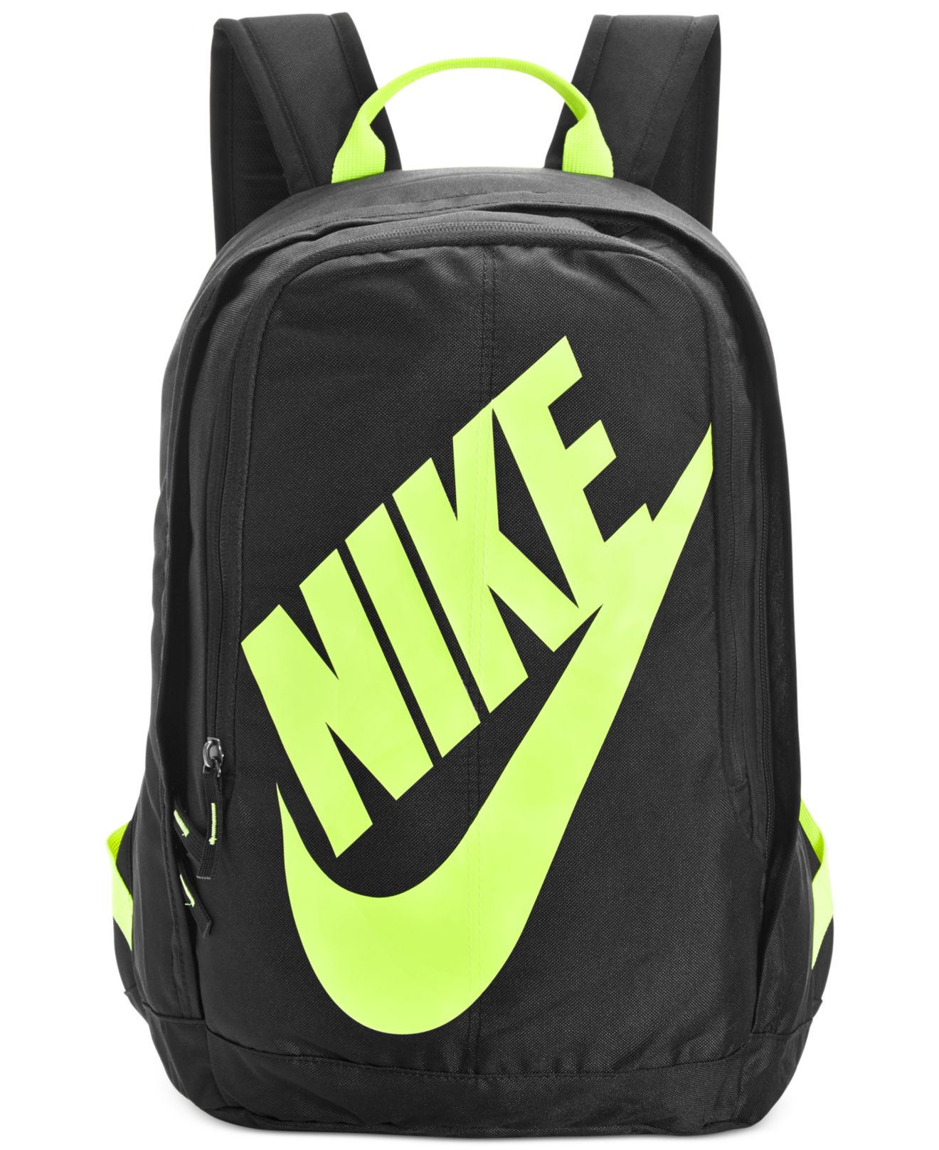 neon green and black nike backpack