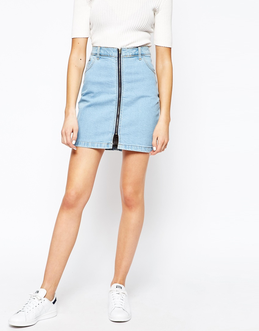 denim mini skirt zipper