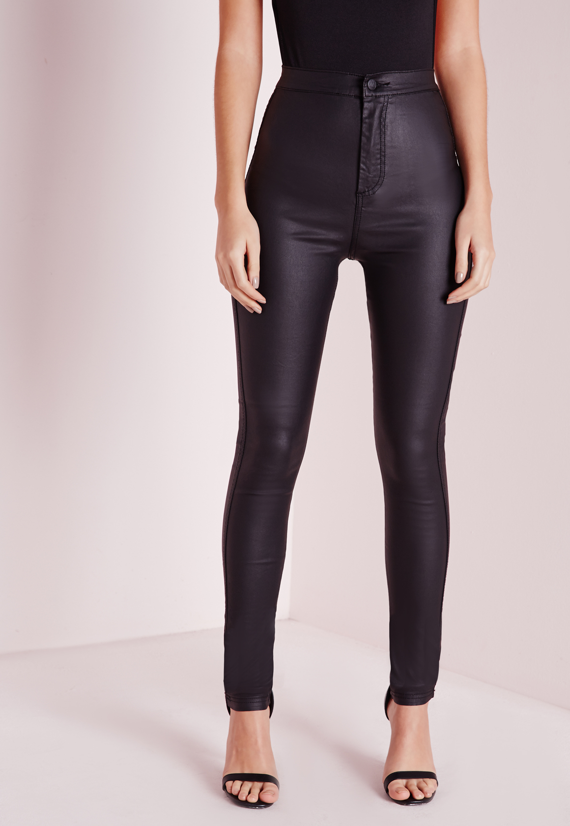 Missguided Vice Super Stretch Wet Look High Waisted Coated Skinny Jeans ...