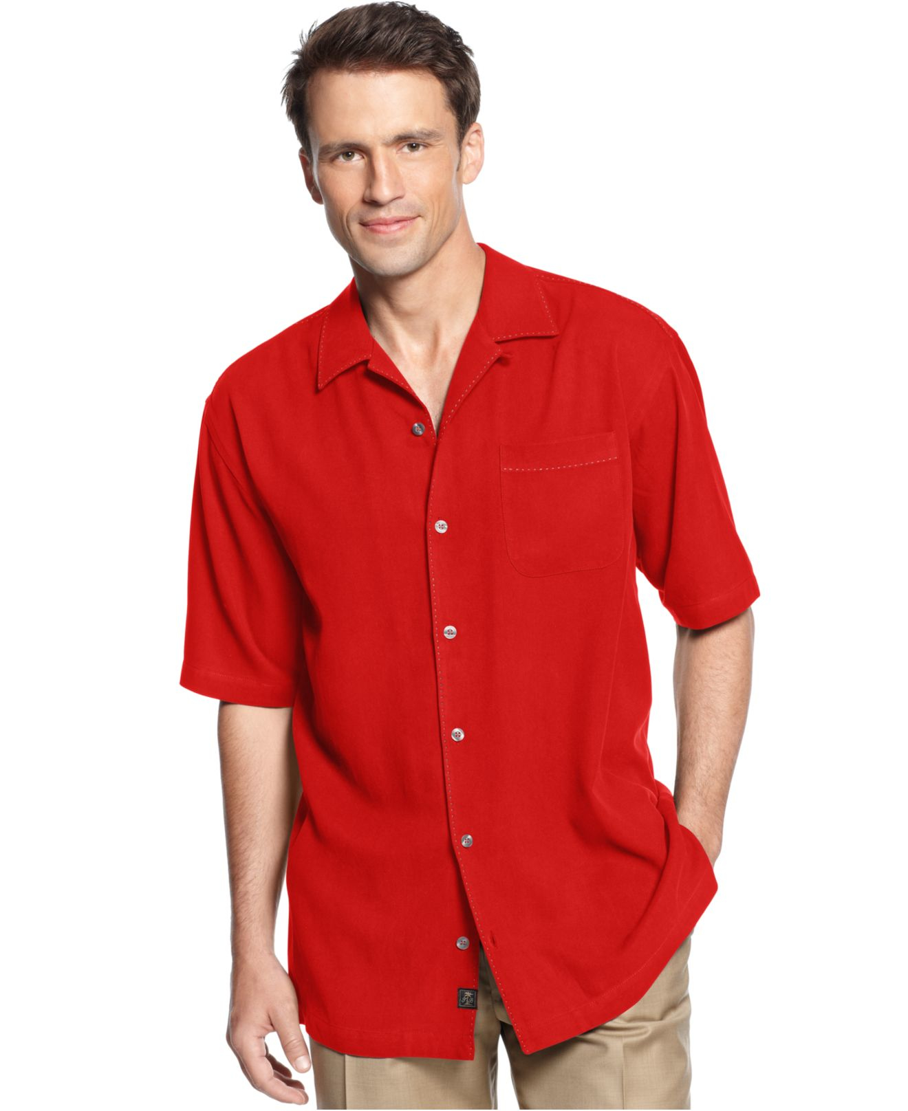 Lyst - Tommy Bahama Short-sleeve Catalina Twill Shirt in Red for Men