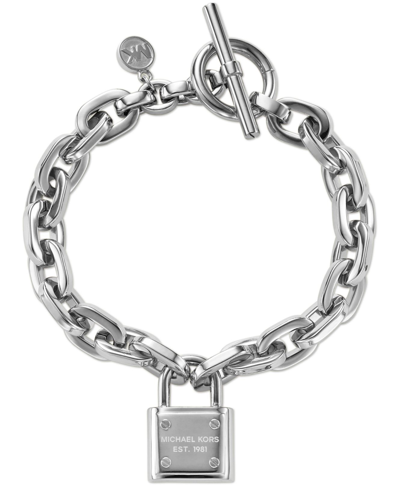 Michael Kors Silver-Tone Chain And Logo Padlock Bracelet in Metallic | Lyst