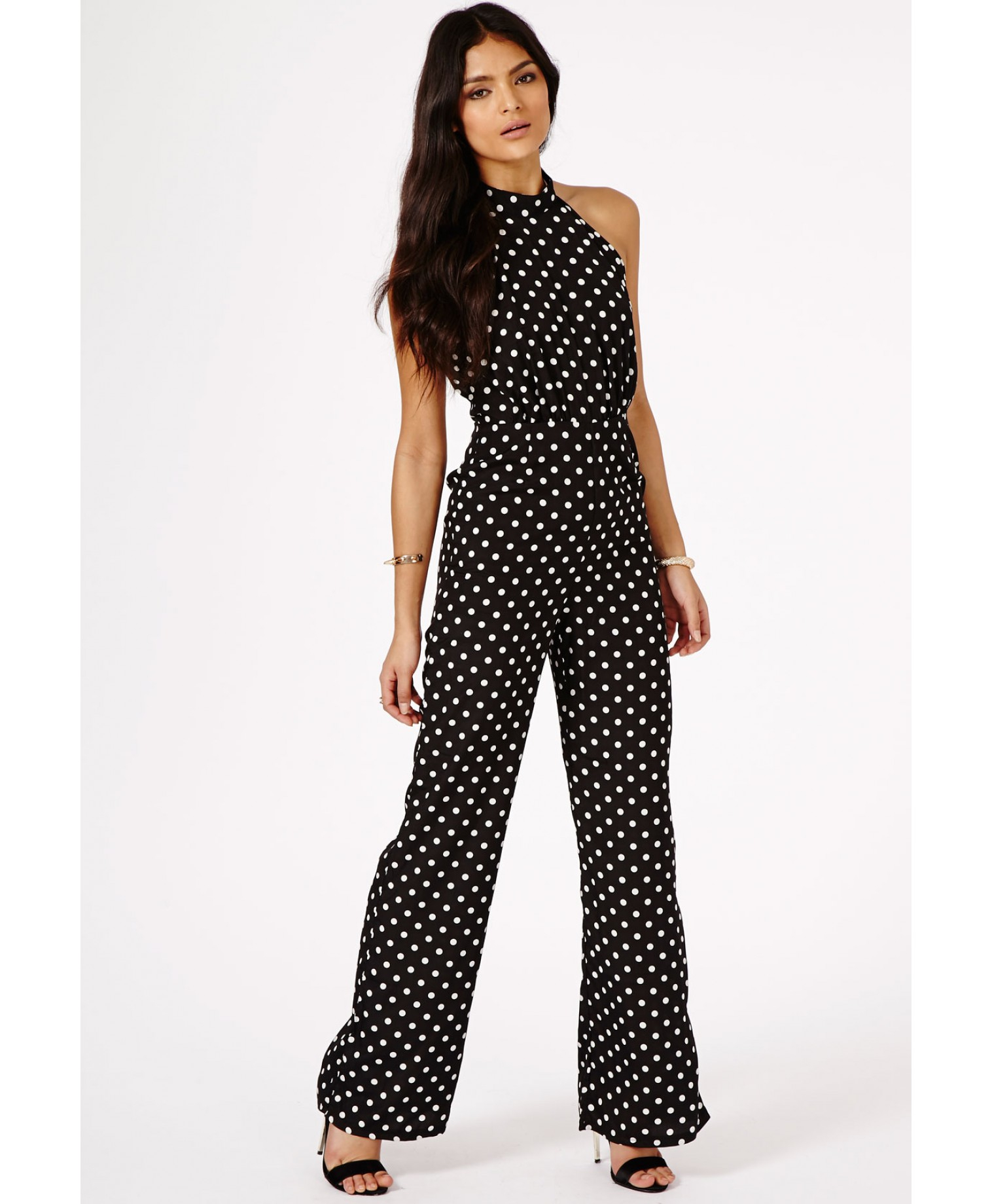 polka dot halter neck jumpsuit