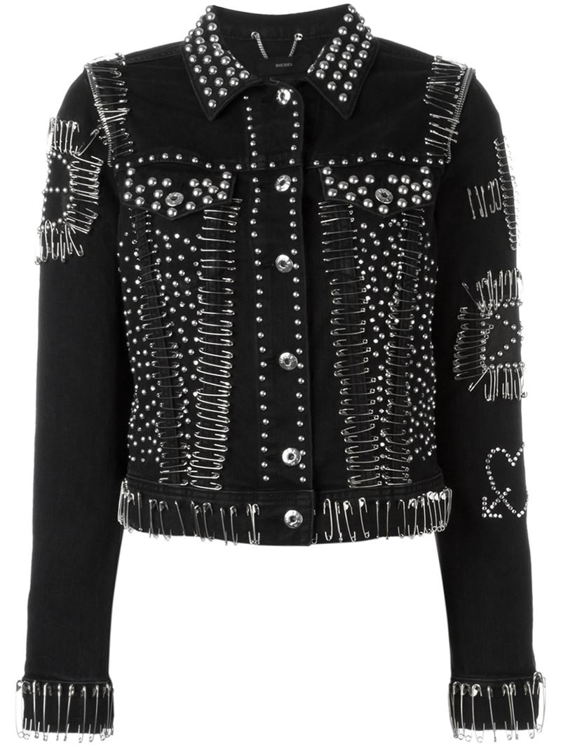 DIESEL SafetyPin Sheepskin and Cotton Jacket in Black Lyst