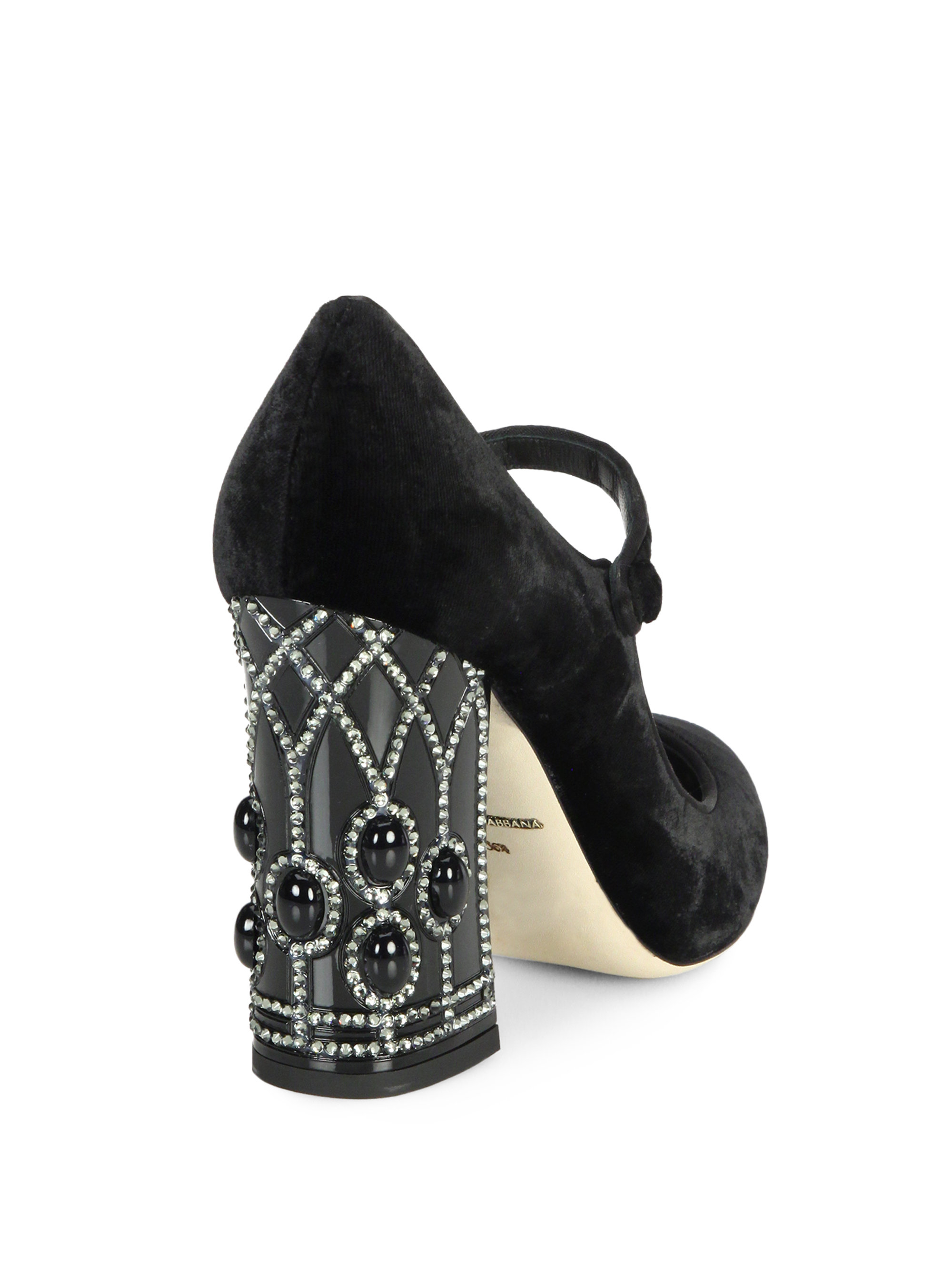 Dolce & Gabbana Velvet Mary Jane Pumps in Black - Lyst