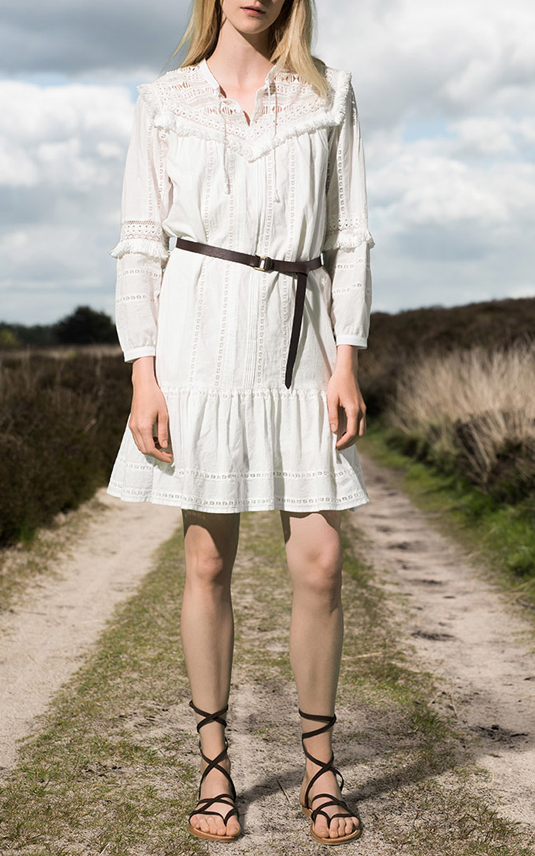 white lace belted dress White Lace Belted Floral Long Sleeve Dress