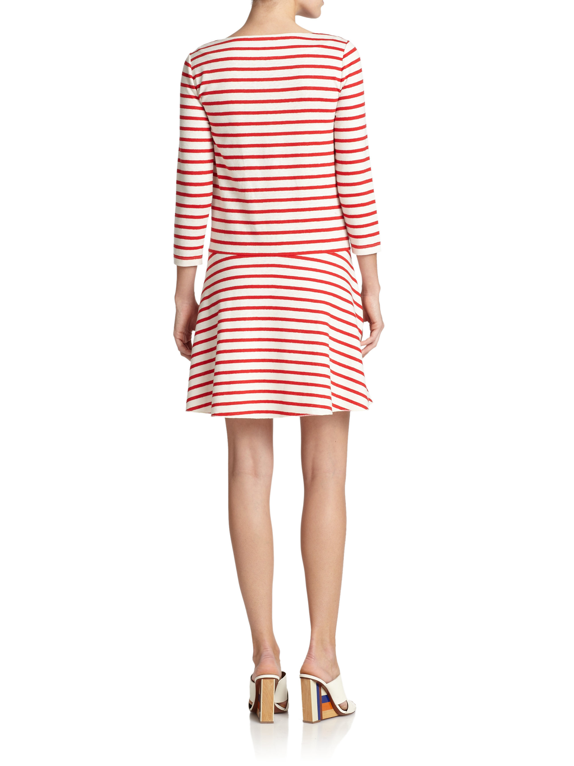 Tory Burch Linen Jersey Striped Dress in Red - Lyst