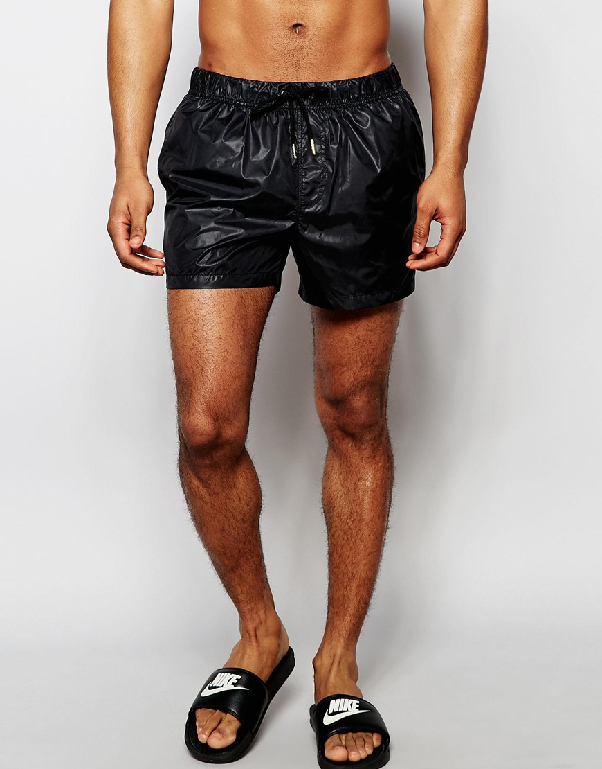 ASOS Swim Shorts In Black Wet Look Fabric In Short Length for Men | Lyst