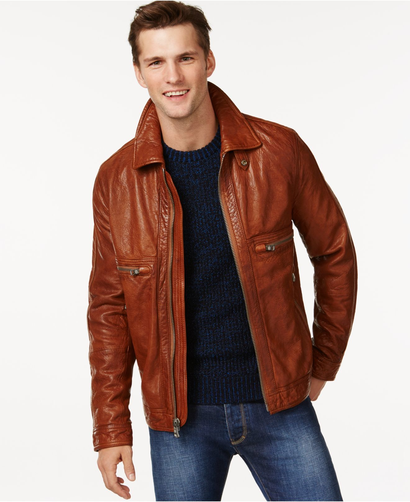 Andrew marc Exeter Leather Jacket in Brown for Men (Cognac) | Lyst