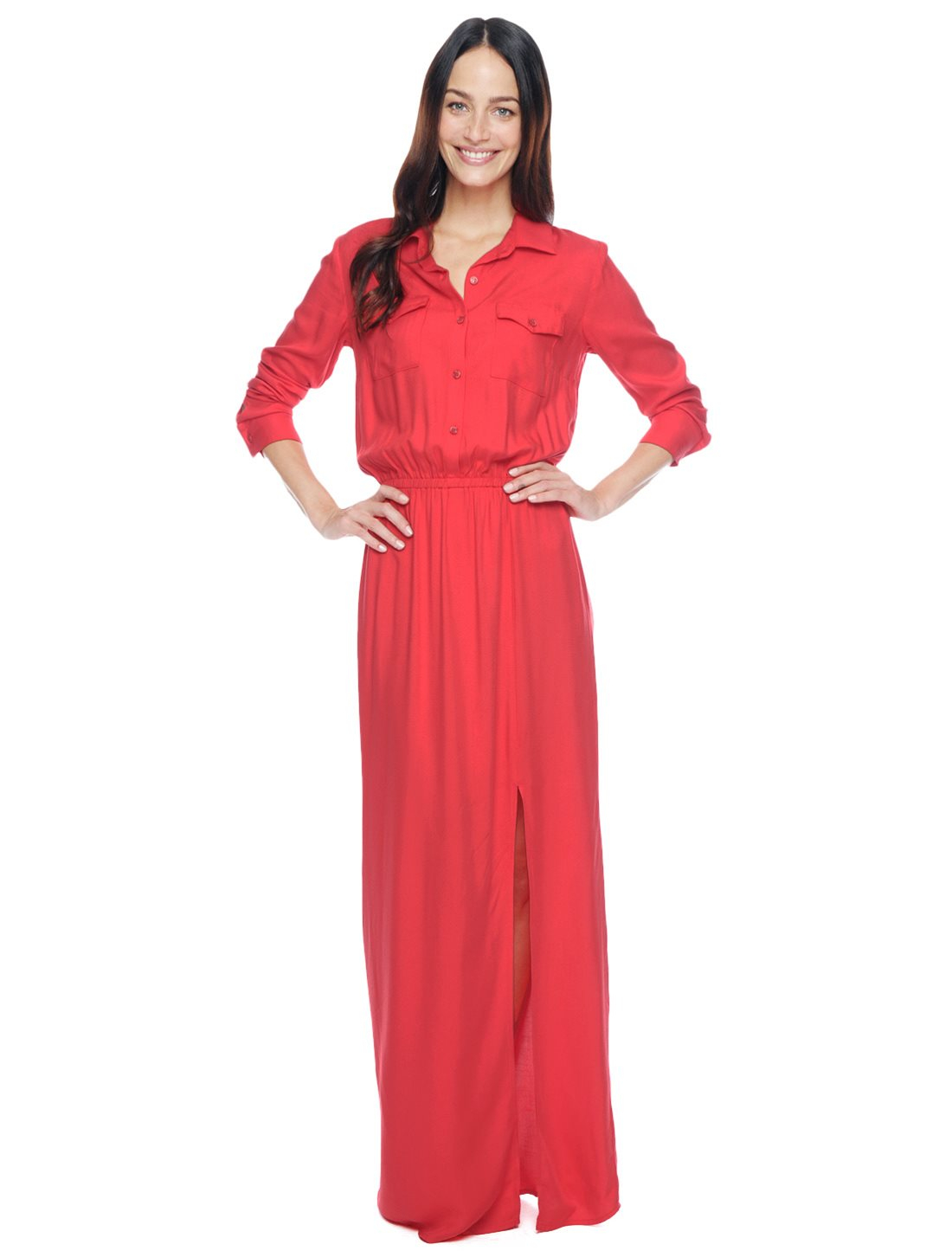 red maxi shirt dress