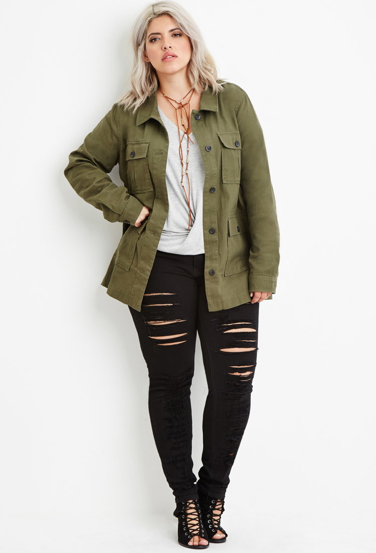 olive green plus size coat