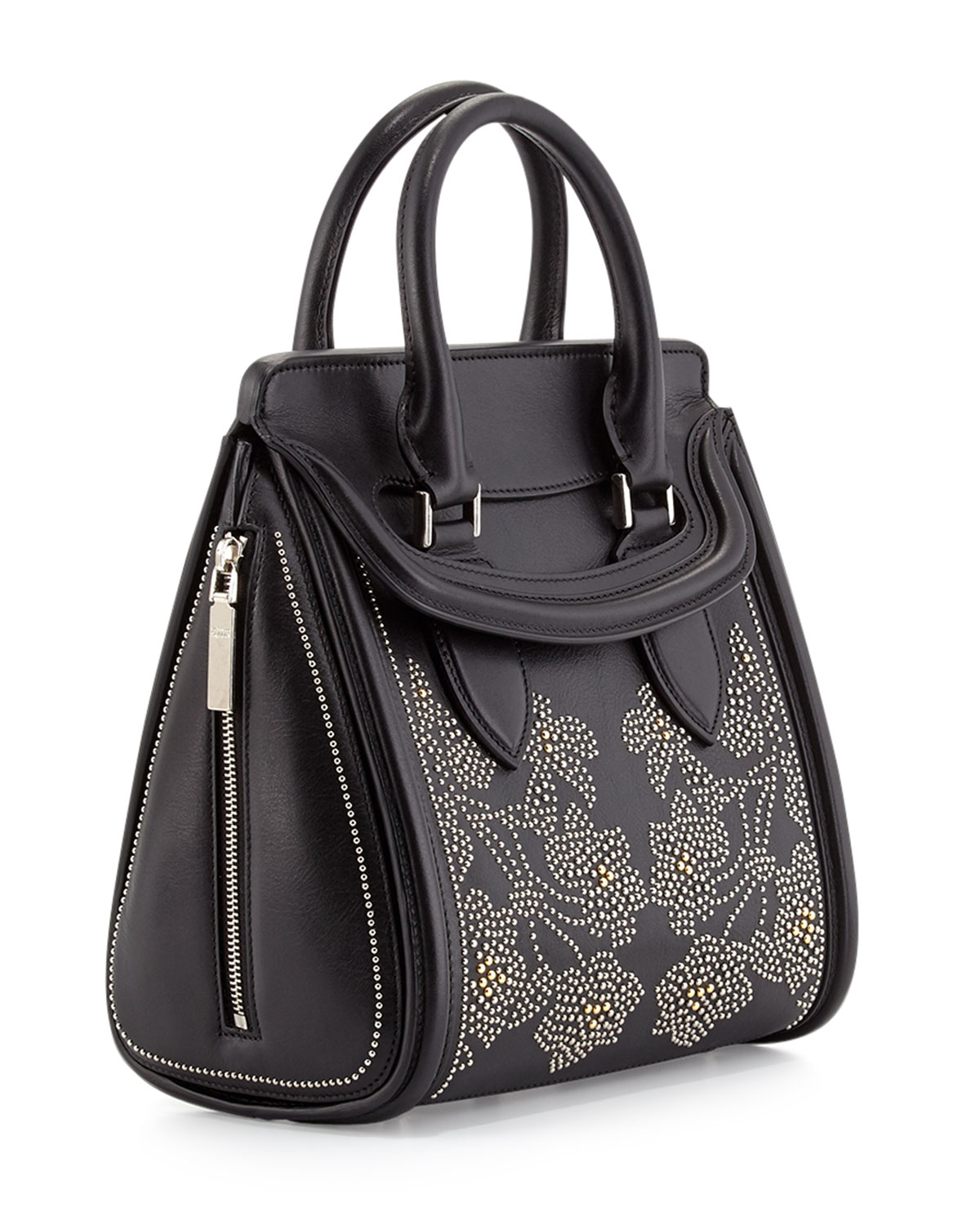 Alexander McQueen Heroine Flowers Small Stud Satchel Bag in Black Lyst