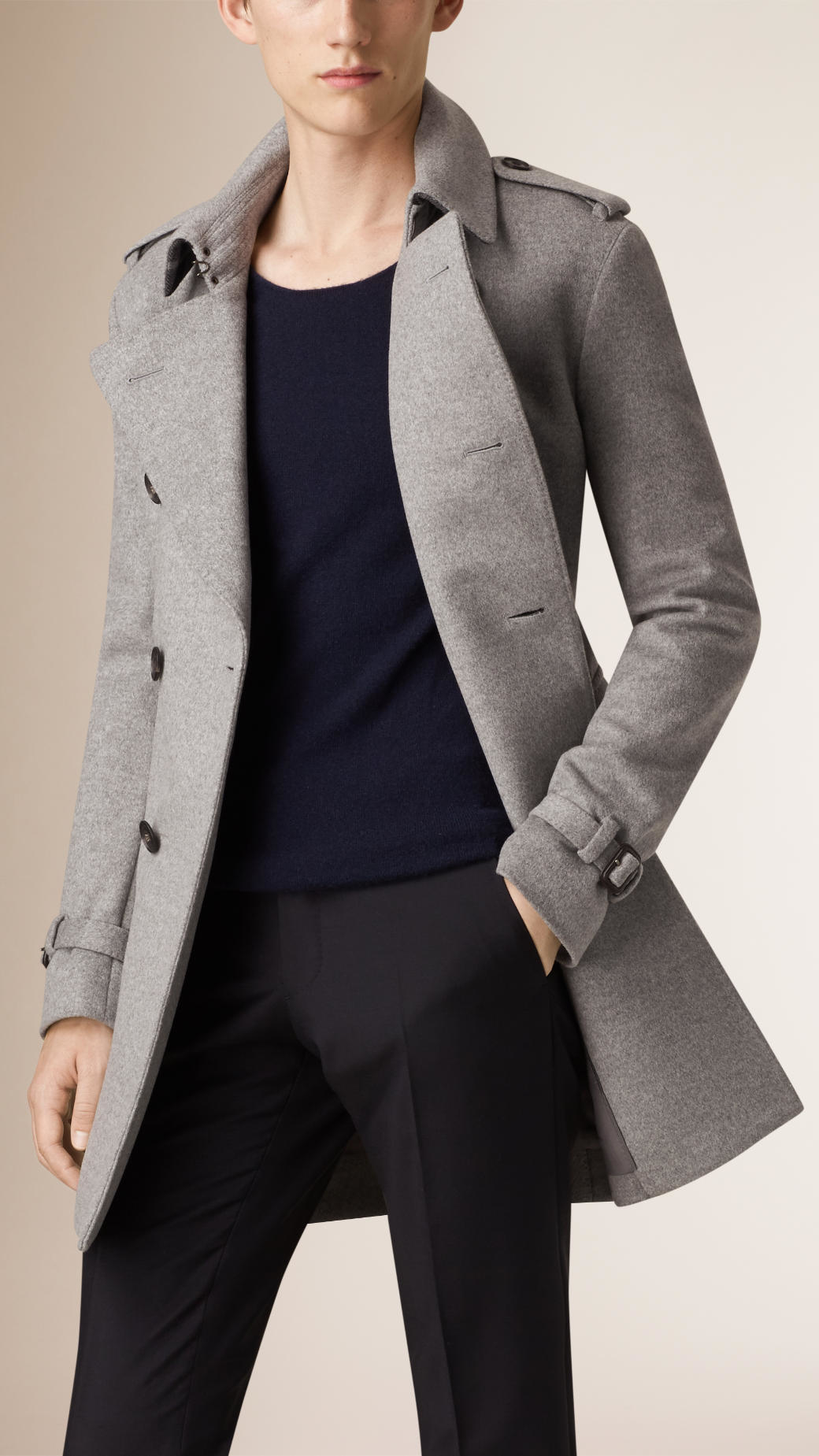 Burberry Mid-length Wool Cashmere Trench Coat in Gray for Men | Lyst