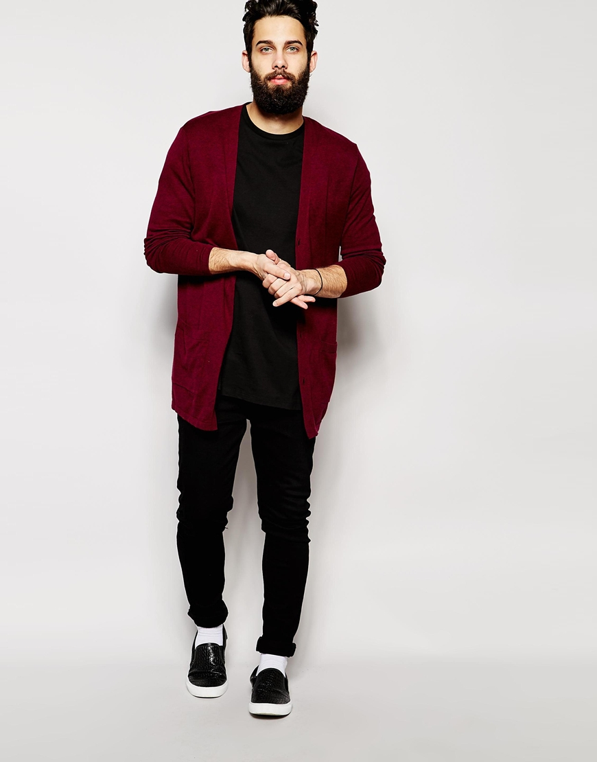 purple longline cardigan
