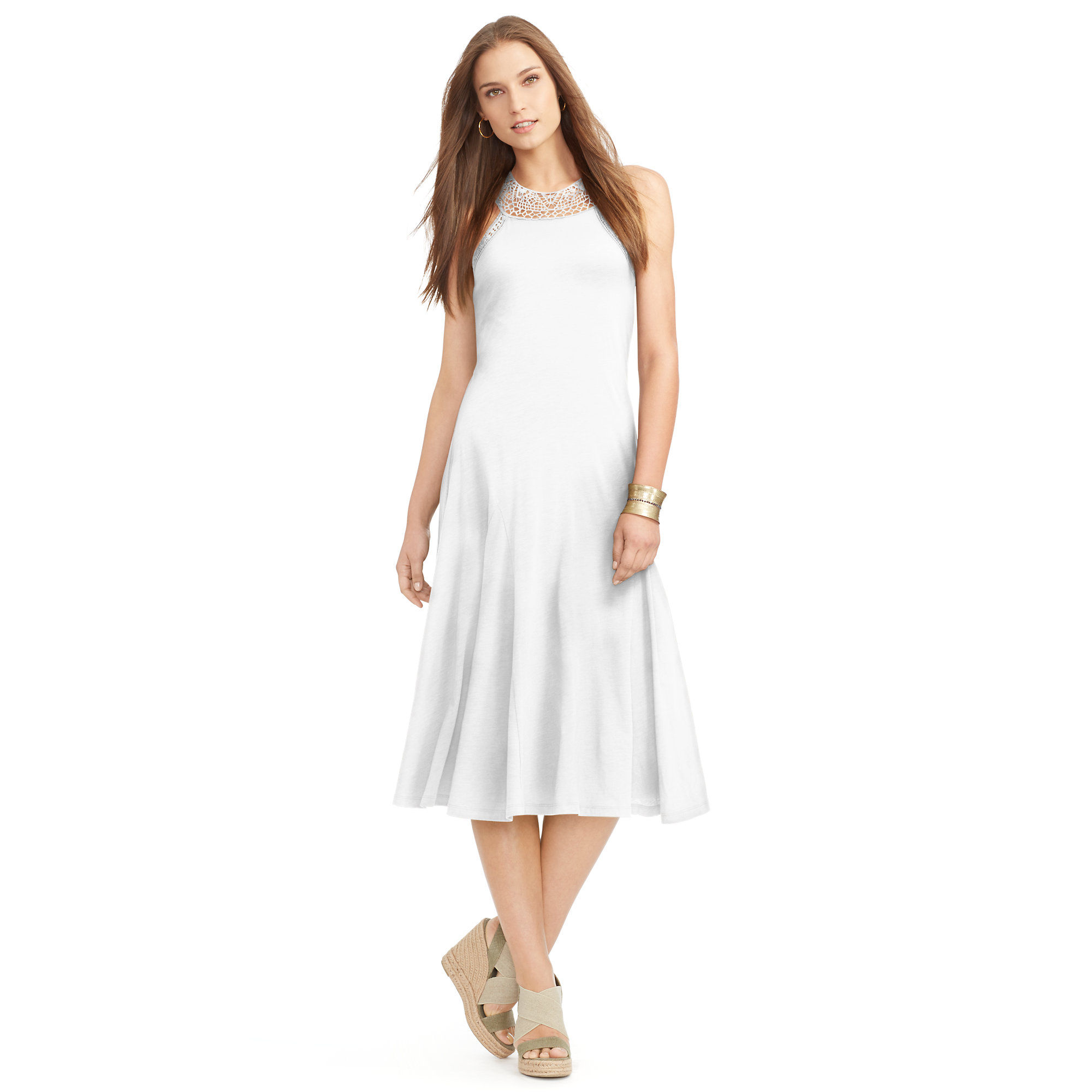 Ralph lauren Crochetedtrim Cotton Dress in White Lyst