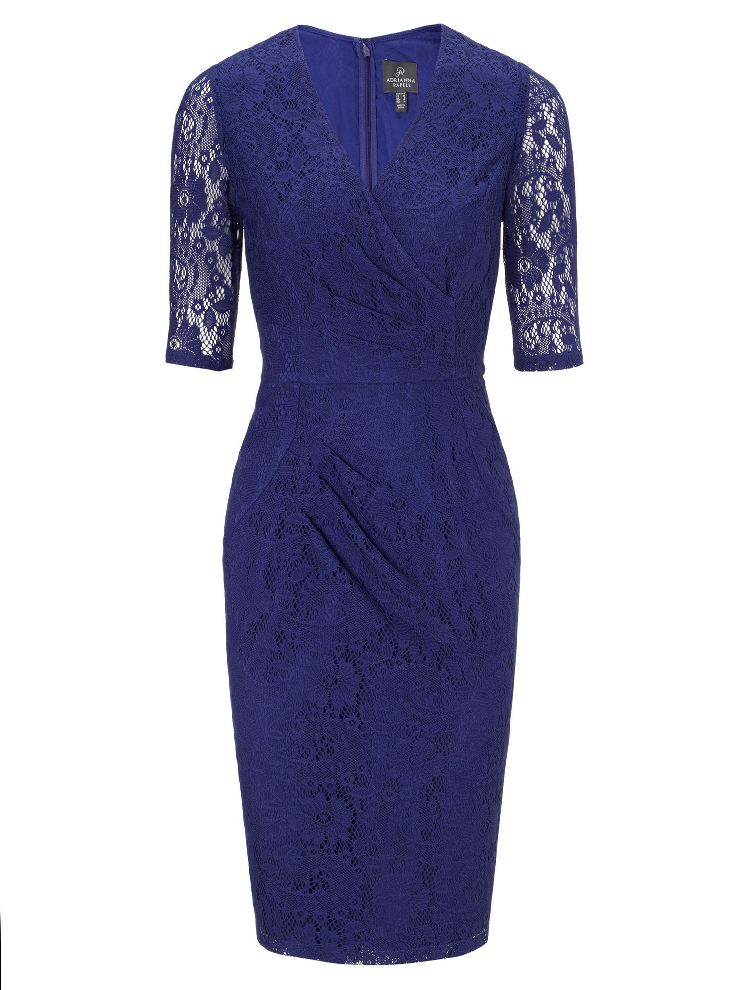Adrianna papell Sheer Sleeve Lace Sheath Dress in Blue | Lyst