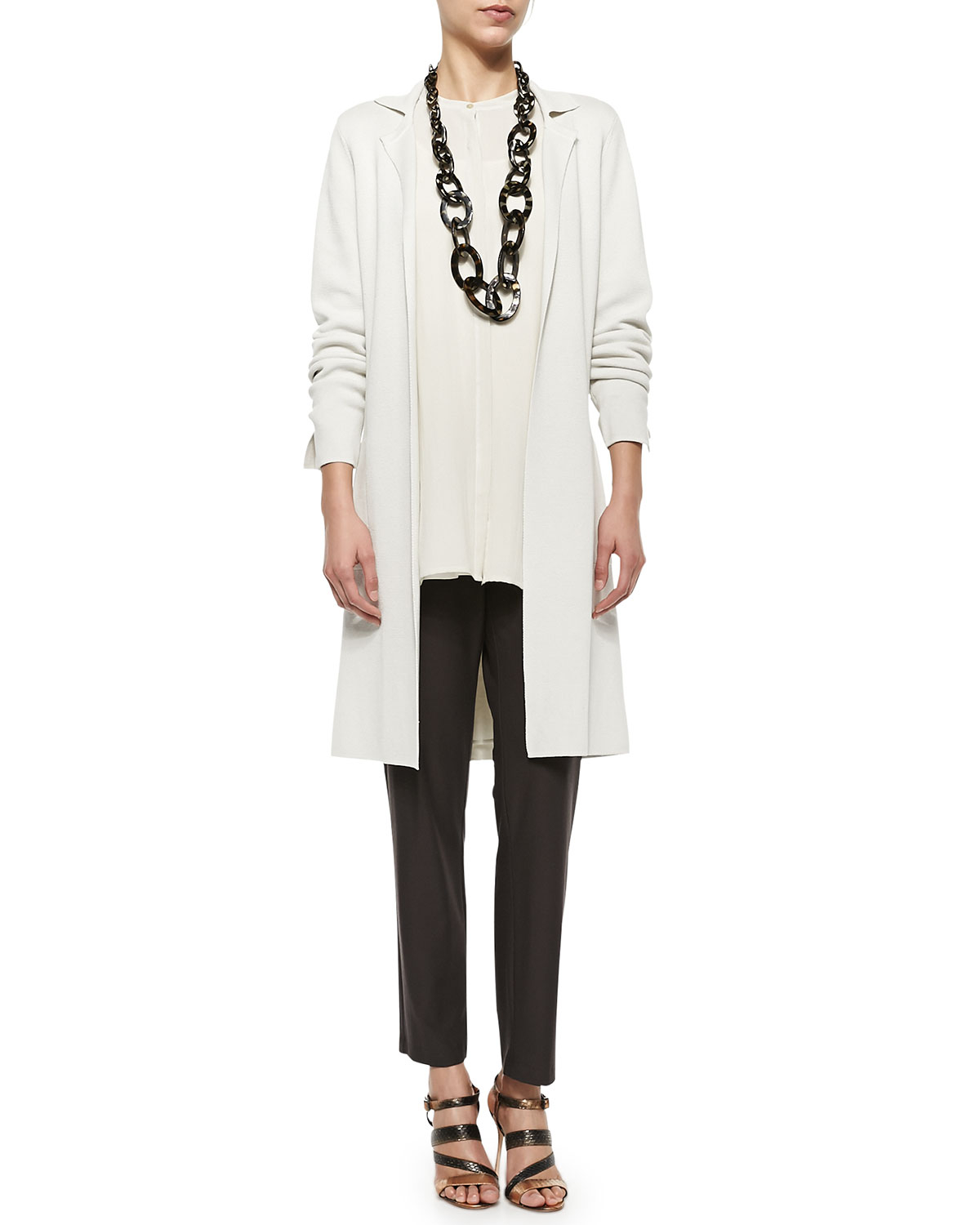 Eileen Fisher SilkCotton Interlock Long Drama Jacket in Natural Lyst
