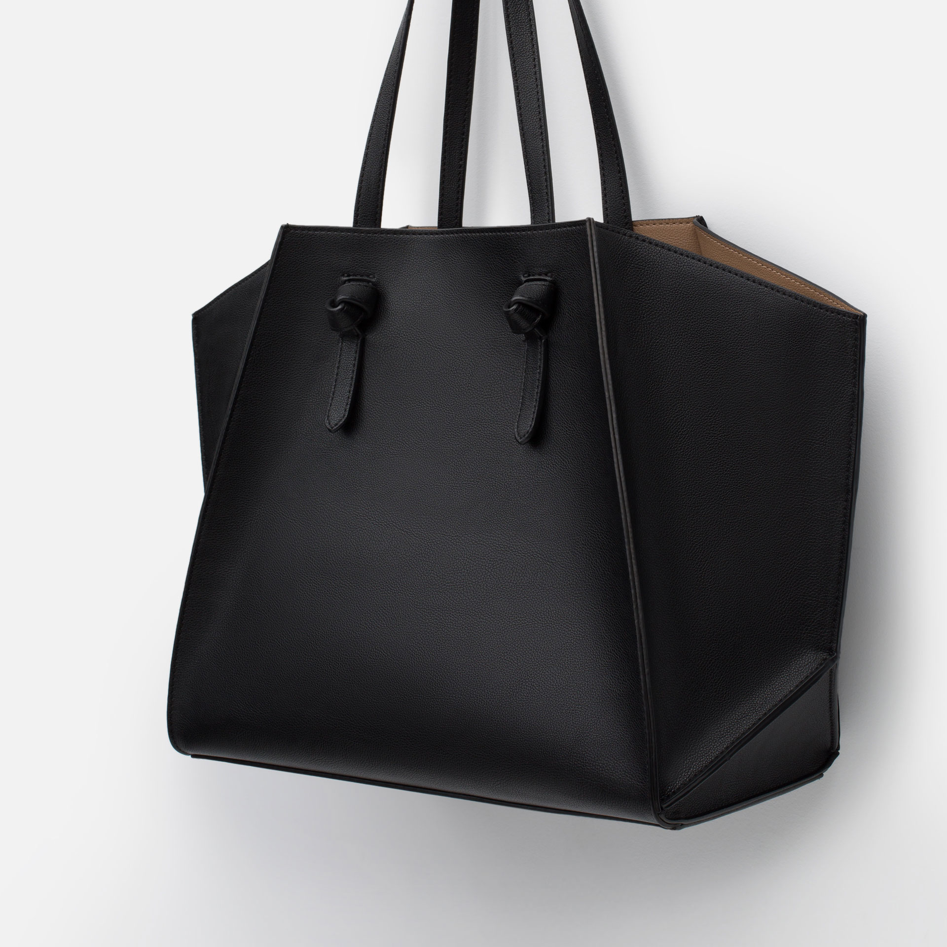 Zara Geometric Faux-Leather Tote in Black | Lyst