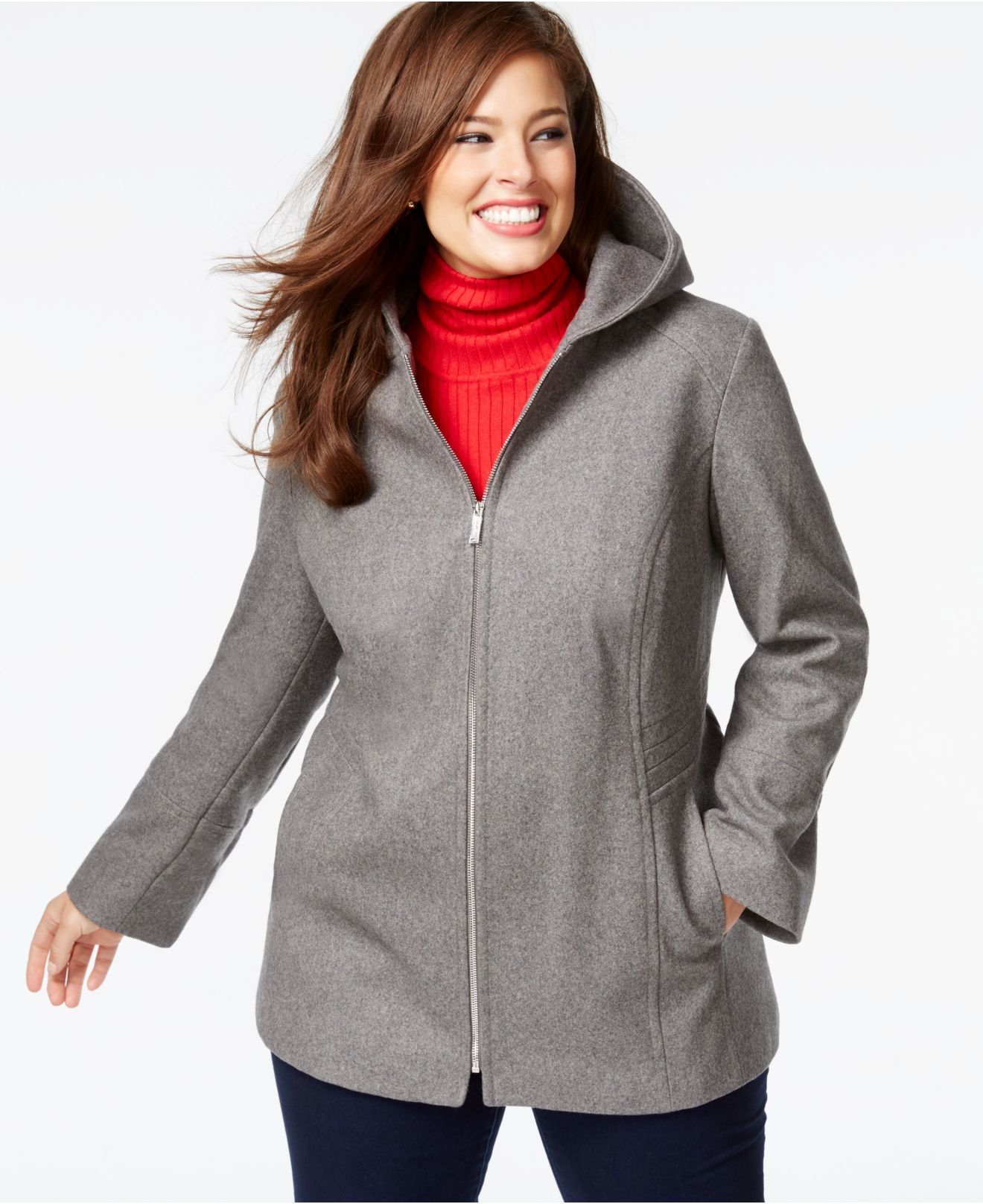London fog Plus Size Hooded Zipperfront Coat in Gray (Medium Grey)