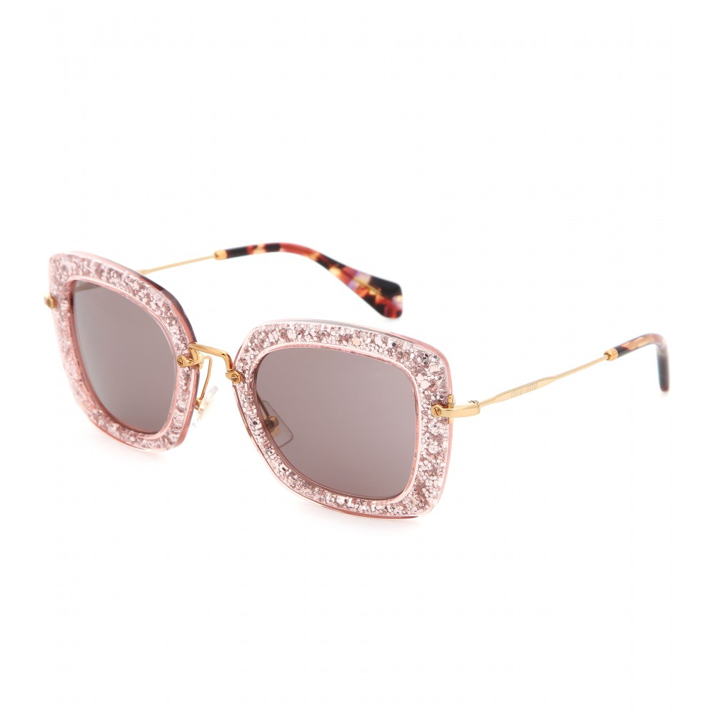 Miu Miu Glitter Square Sunglasses in Pink | Lyst