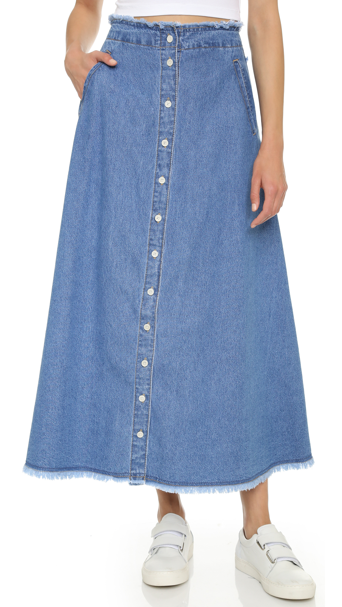 SJYP Denim Button Long Skirt in Blue - Lyst
