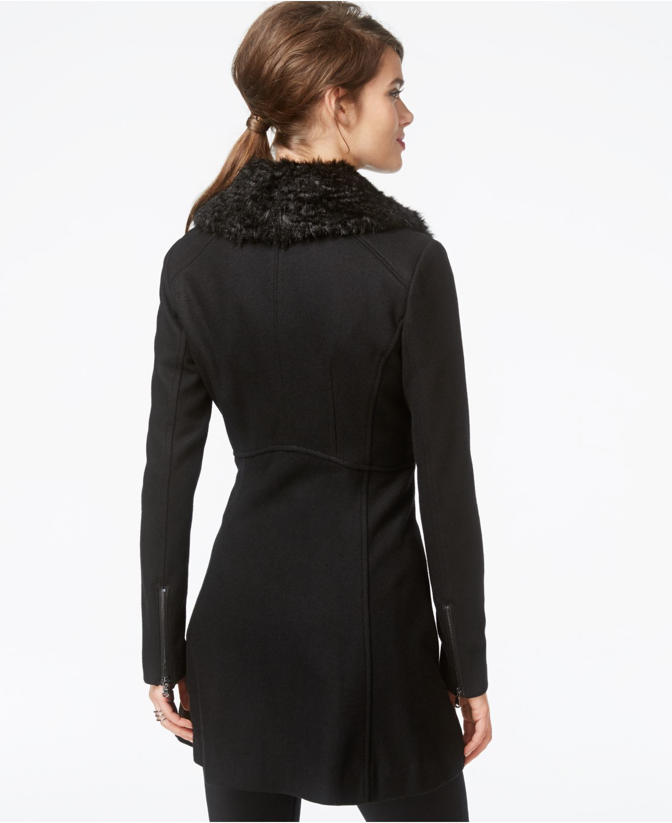 guess faux fur skirted coat