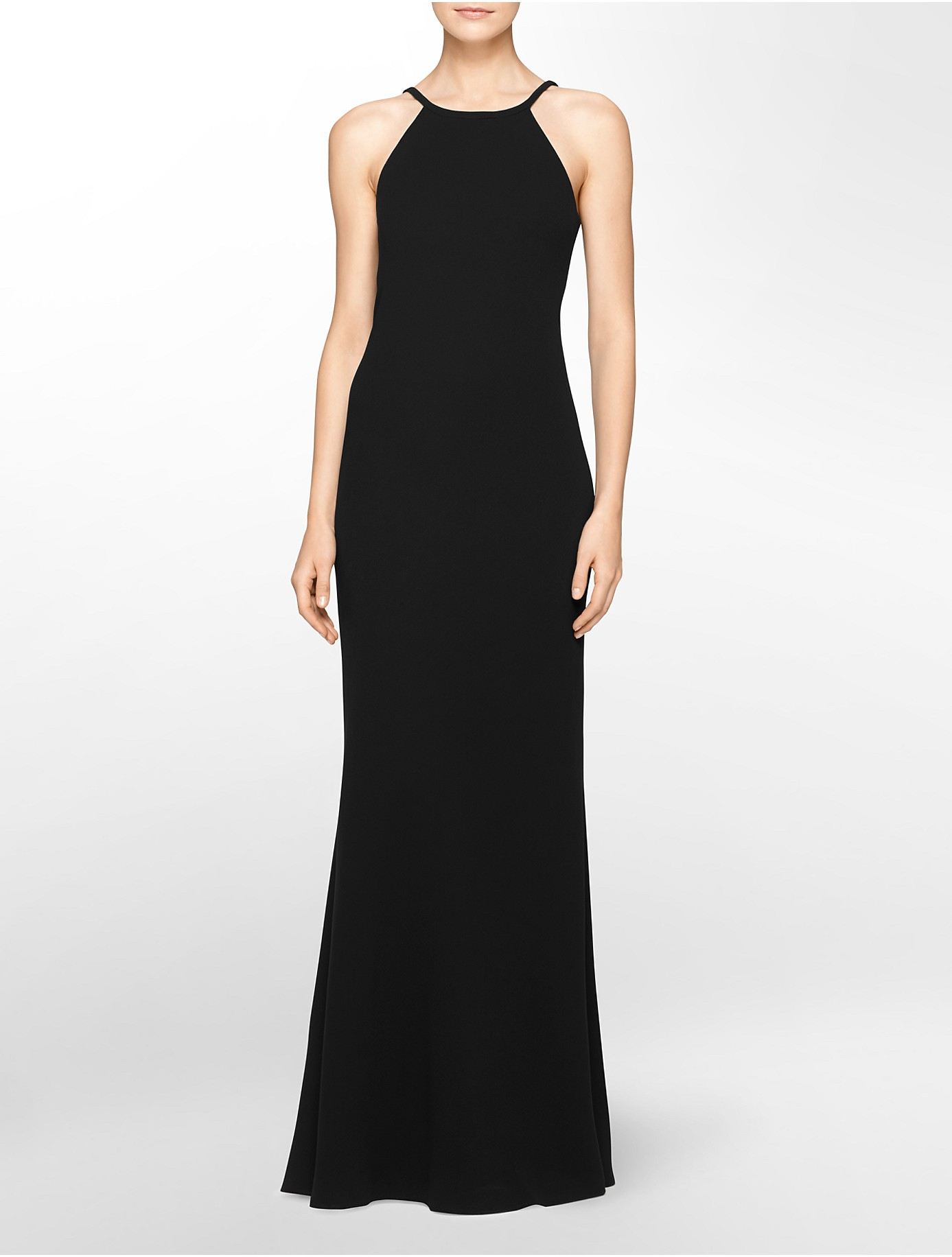 calvin klein crepe halter gown
